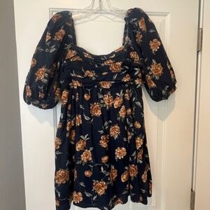 Abercrombie & Fitch Navy Mini Dress with Tan Floral Print